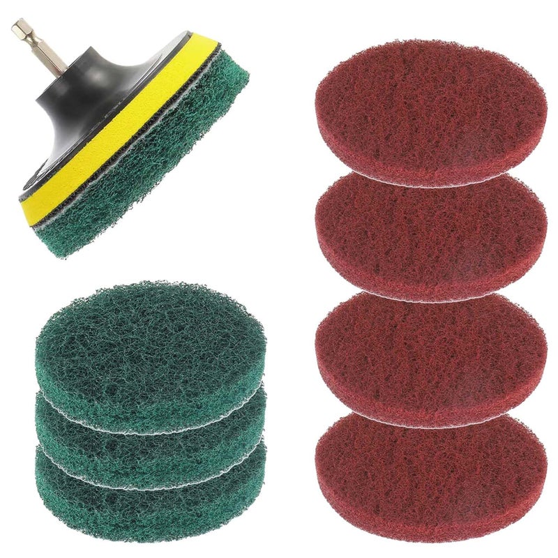 EPLZON 4 Inch Scrub Drill Brush Power Scouring Pads Household Cleaning Set for Kitchen Bathroom 4 Red Pads 4 Green Pads 1 Drill Attachment and 1 Universal Shaft - Image 1